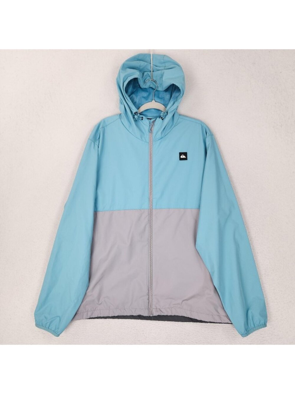 Quiksilver Jacket Mens XXL Blue Gray Hooded Full Zip Lightweight Windbreaker